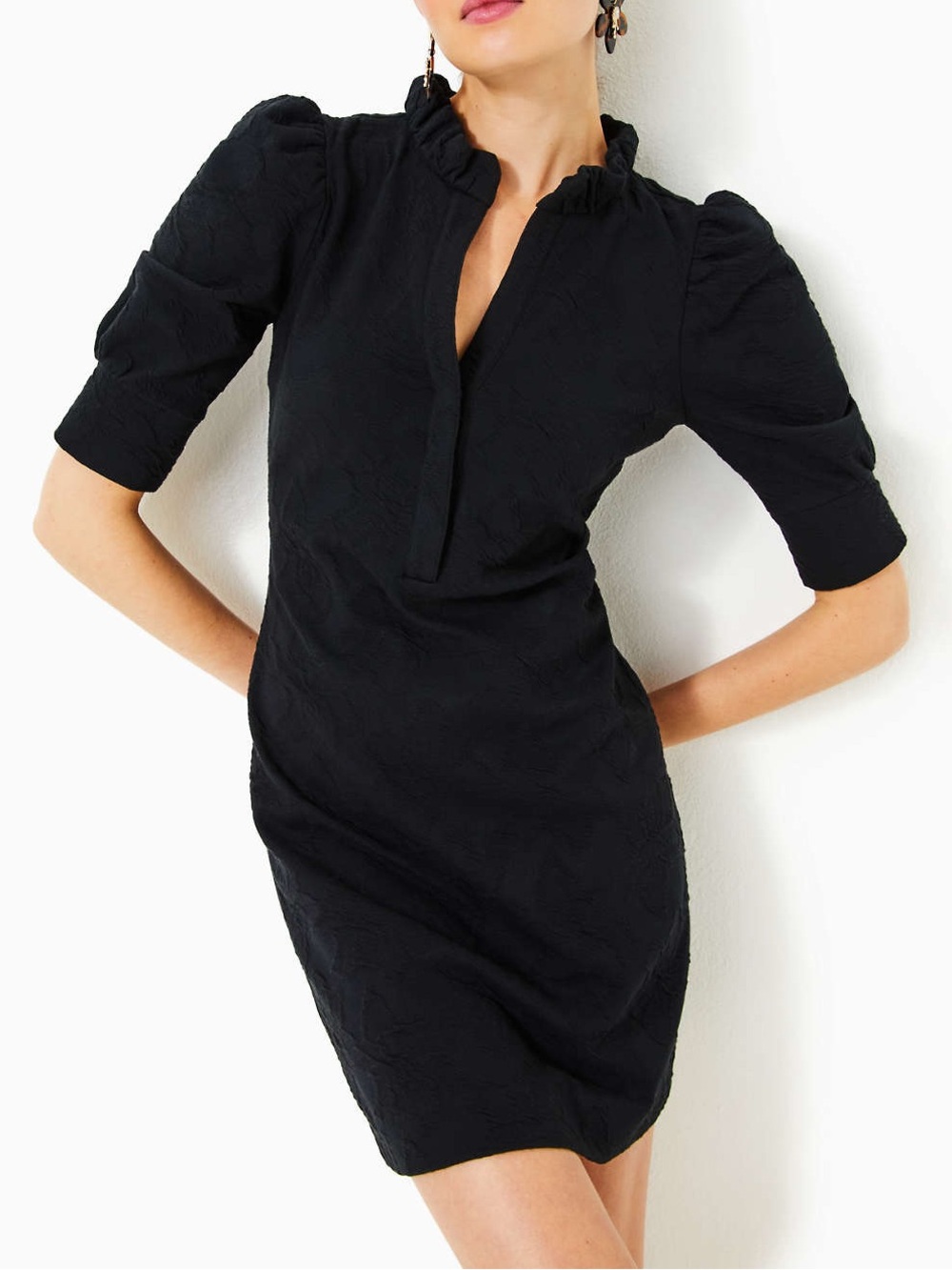 Lilly Pulitzer NWT Elsey Popover Dress Noir Black Knit Pucker Jacquard Size XS